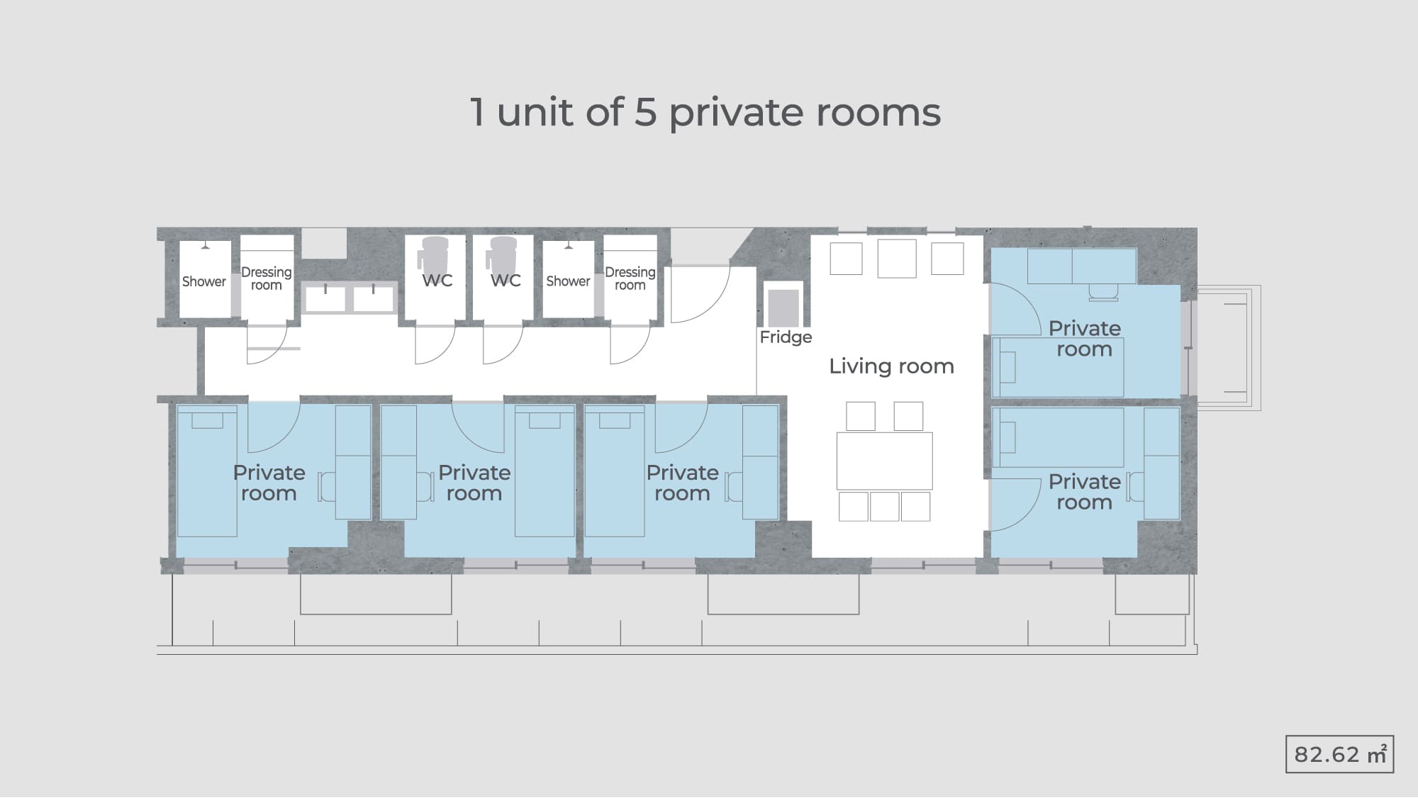 1 unit of 5 private rooms